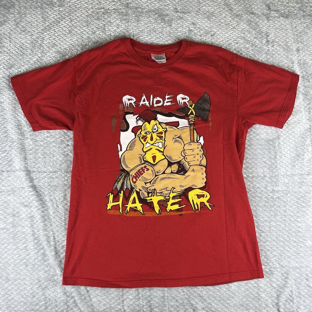 Vintage Kansas City Chiefs Raider Hater T Shirt Mens Medium Red NFL Tee